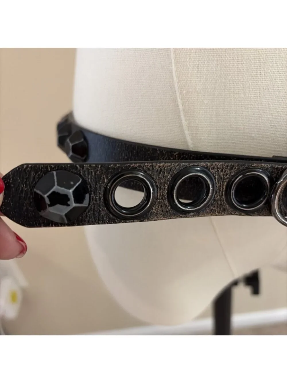 Y2K Betsey Johnson Studded Leather Belt Size M Black Embellished Grommets Edgy